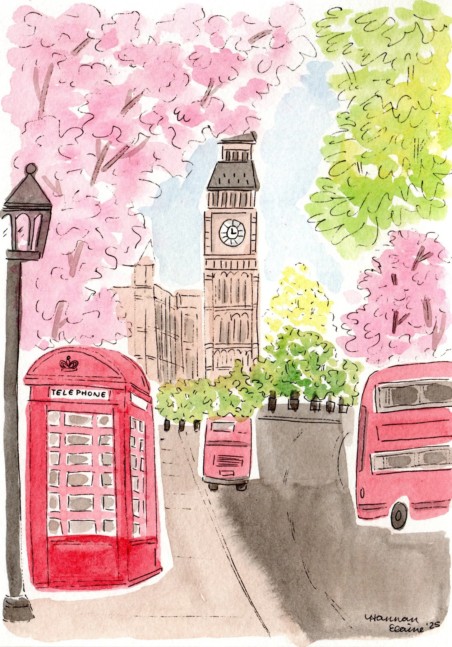 "London in Spring" - 5x7" watercolor & ink on paper - SOLD