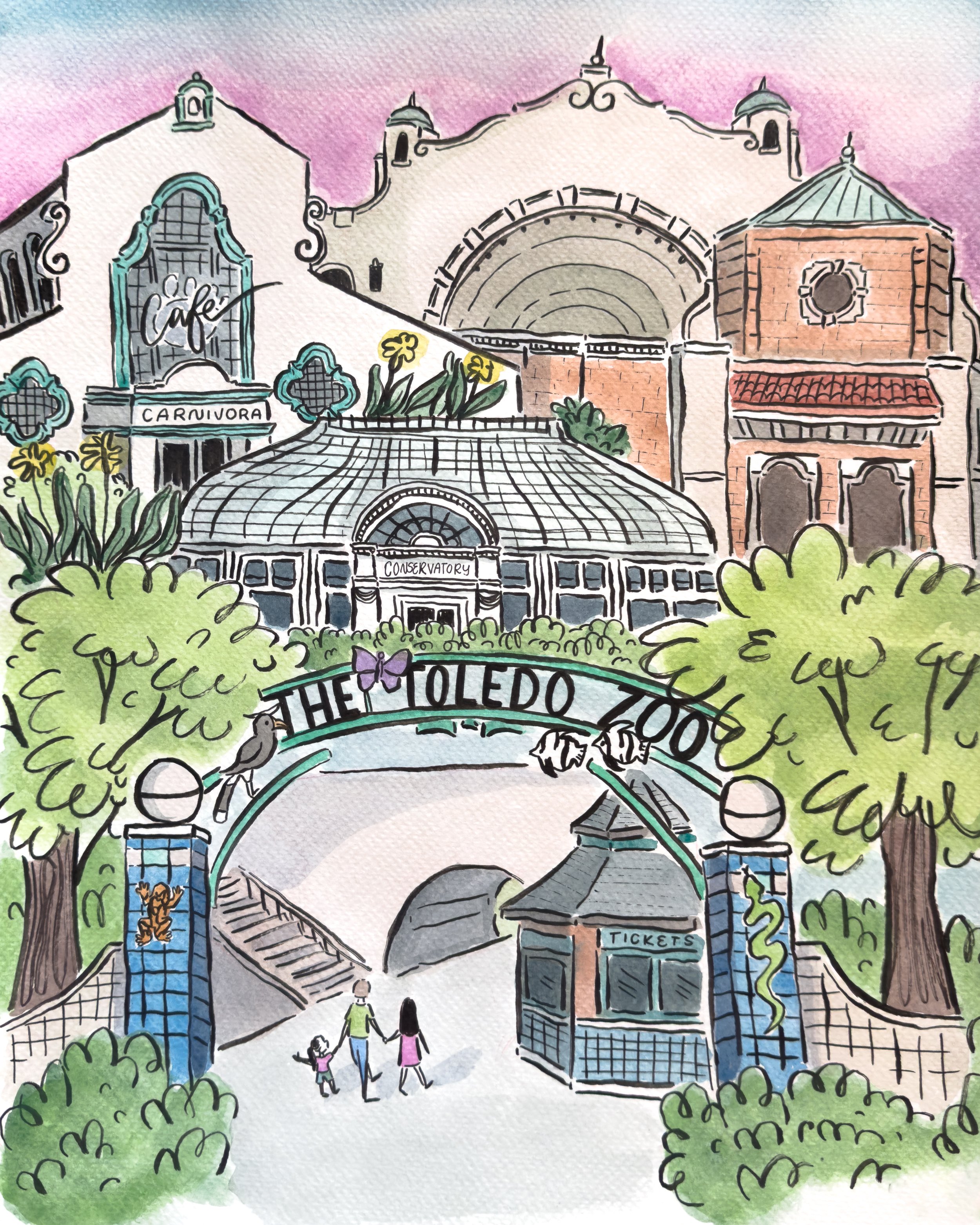 "The Toledo Zoo" - 11x14" watercolor and ink on paper - $160