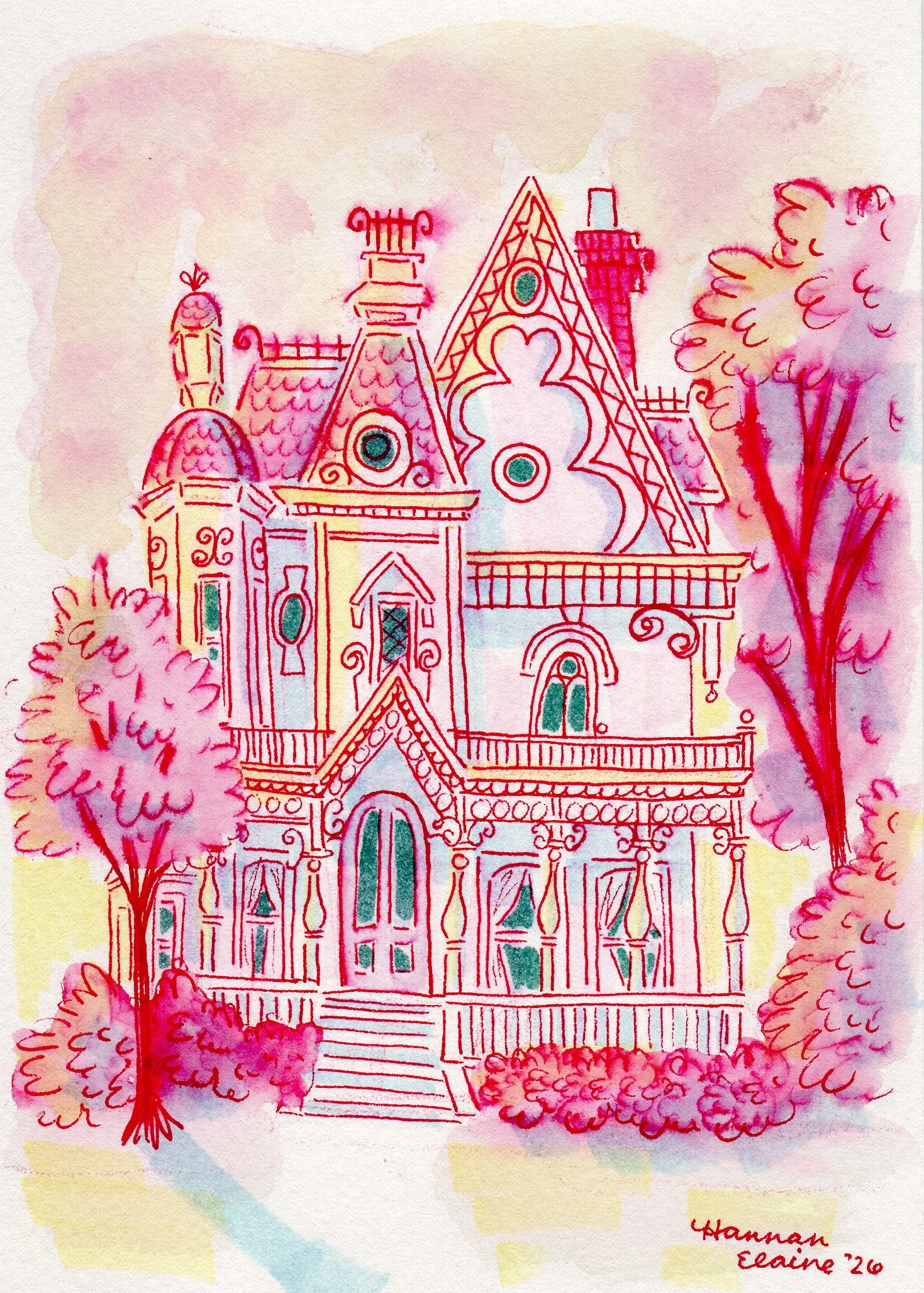 "The Darling House" - 5x7" watercolor, ink and alcohol marker on paper - SOLD
