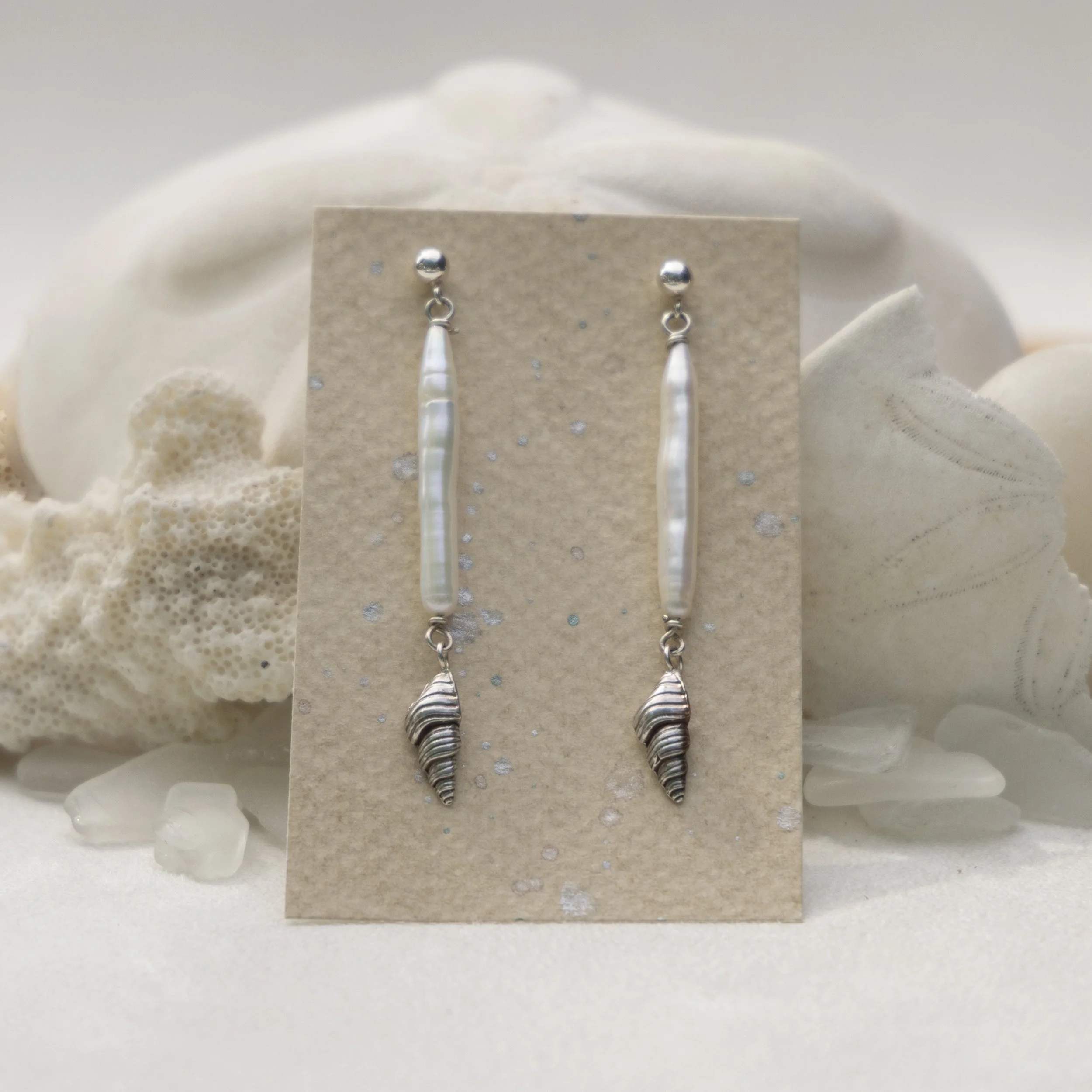 Stick Pearl with Shells Earrings