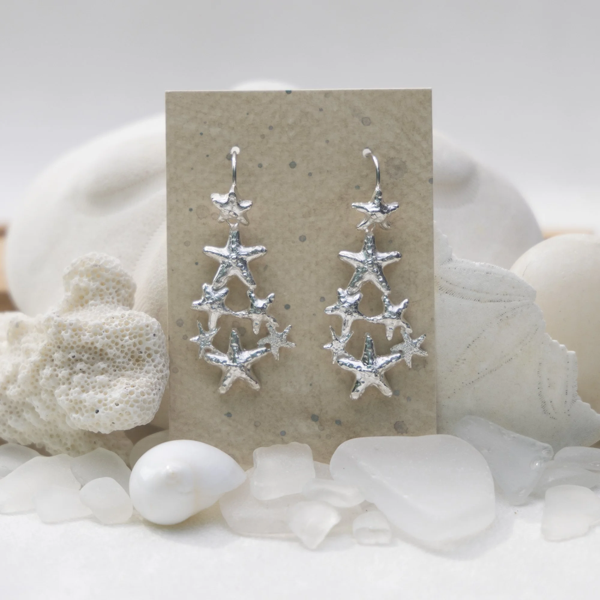 Silver Starfish Cluster Earrings