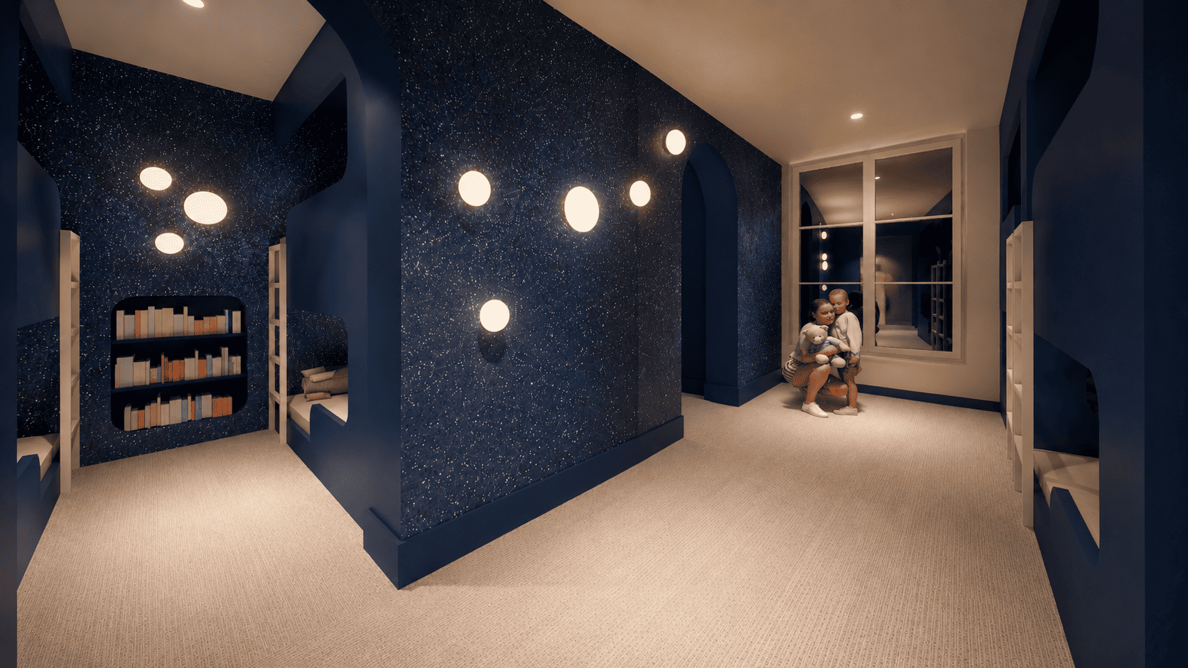 Des chambres de repos destinées à l'accueil des enfants en soirée.