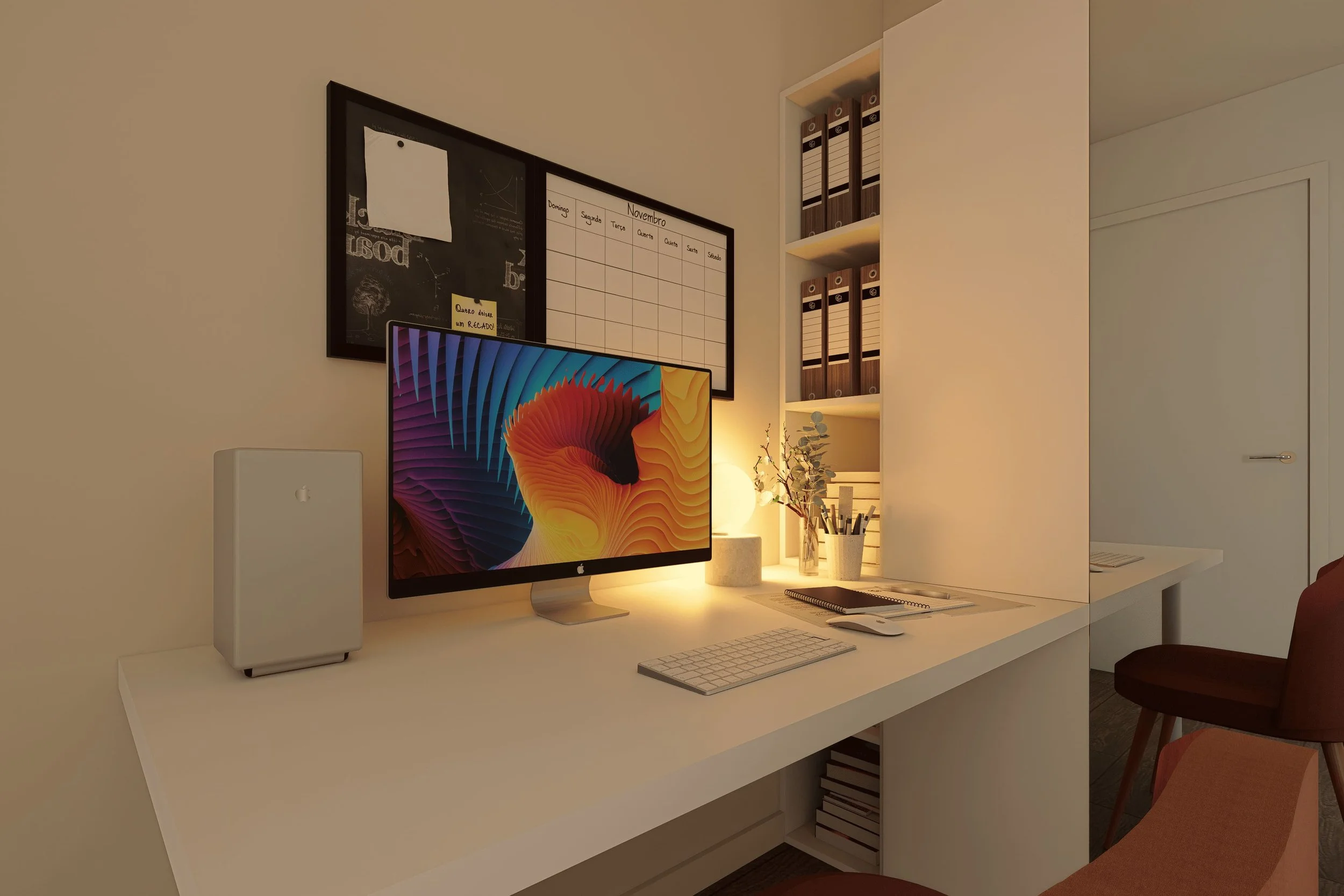 Un espace de travail a été créé dans le prolongement de la chambre d'amis sans empiéter sur les circulations.