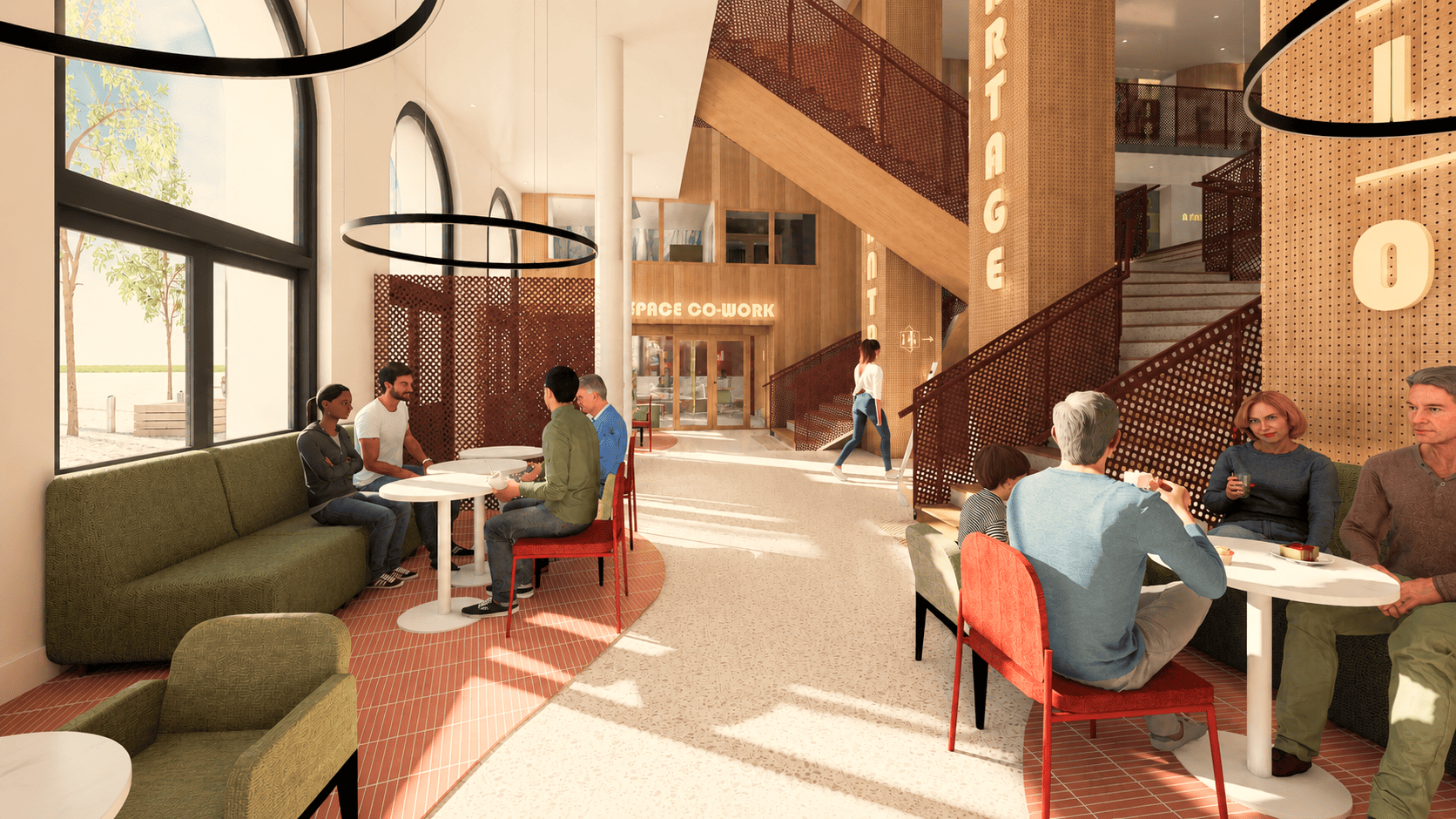 Un lieu ouvert qui réunit café, coworking et espaces dédiés aux familles.