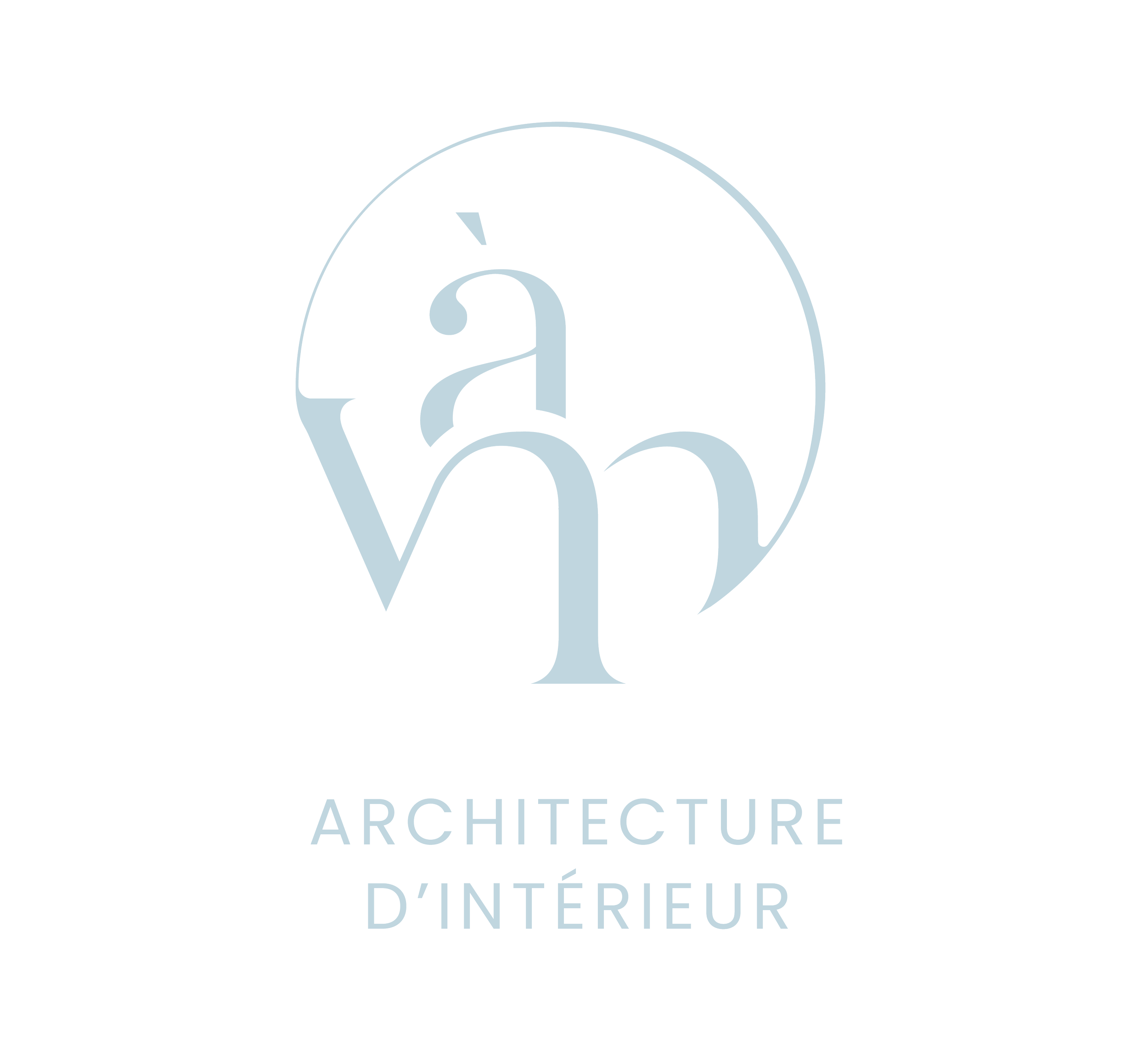 Logo d'entreprise avec comme monogramme de l'entreprise "vàm" pour "vousàmoi", accompagnée du texte 'ARCHITECTURE D'INTÉRIEUR'