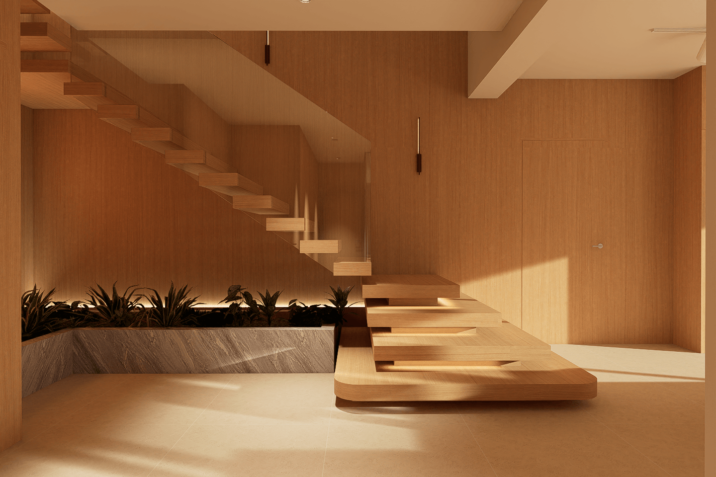 L'escalier devient le nouvel élément de liaison entre les deux anciens logements.