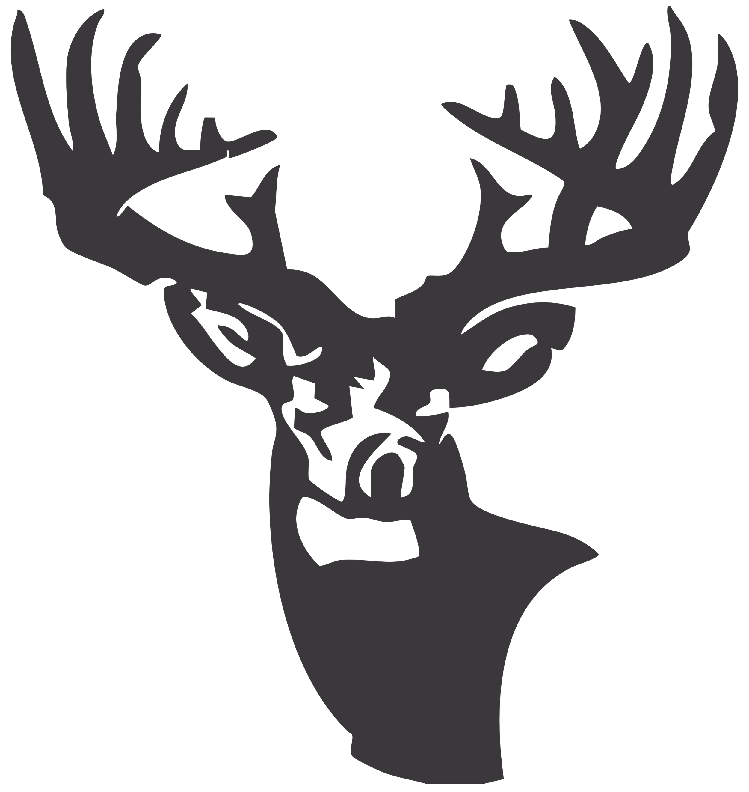 Silhouette of a deer's head with large antlers.