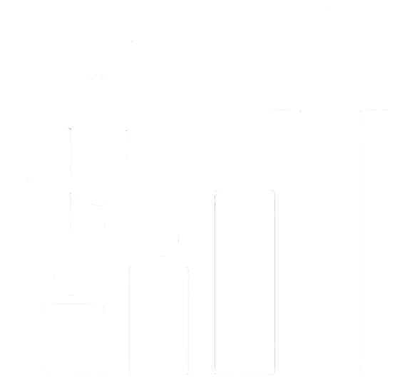 A white silhouette of a person stepping up on ascending bar chart with an upward arrow, symbolizing growth or progress.