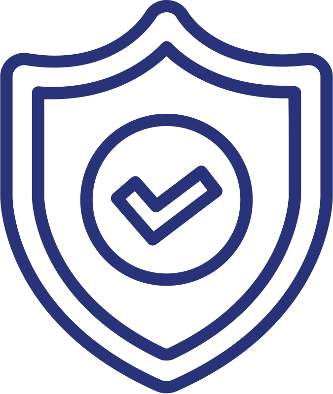 Security shield icon with a check mark in the center.