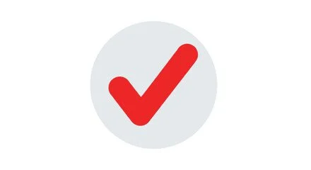 Red checkmark inside a gray circle.