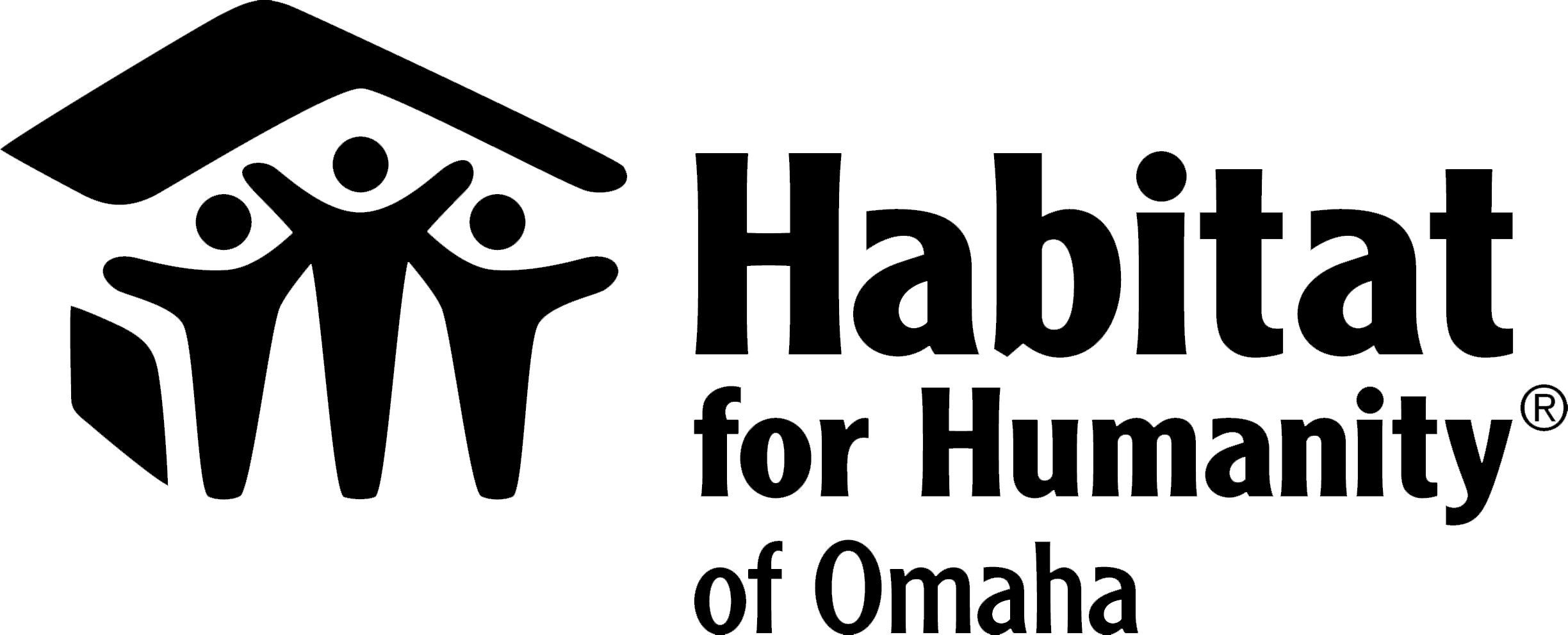 Logo with a stylized human figure inside a house-shaped outline next to the text "Habitat for Humanity of Omaha".