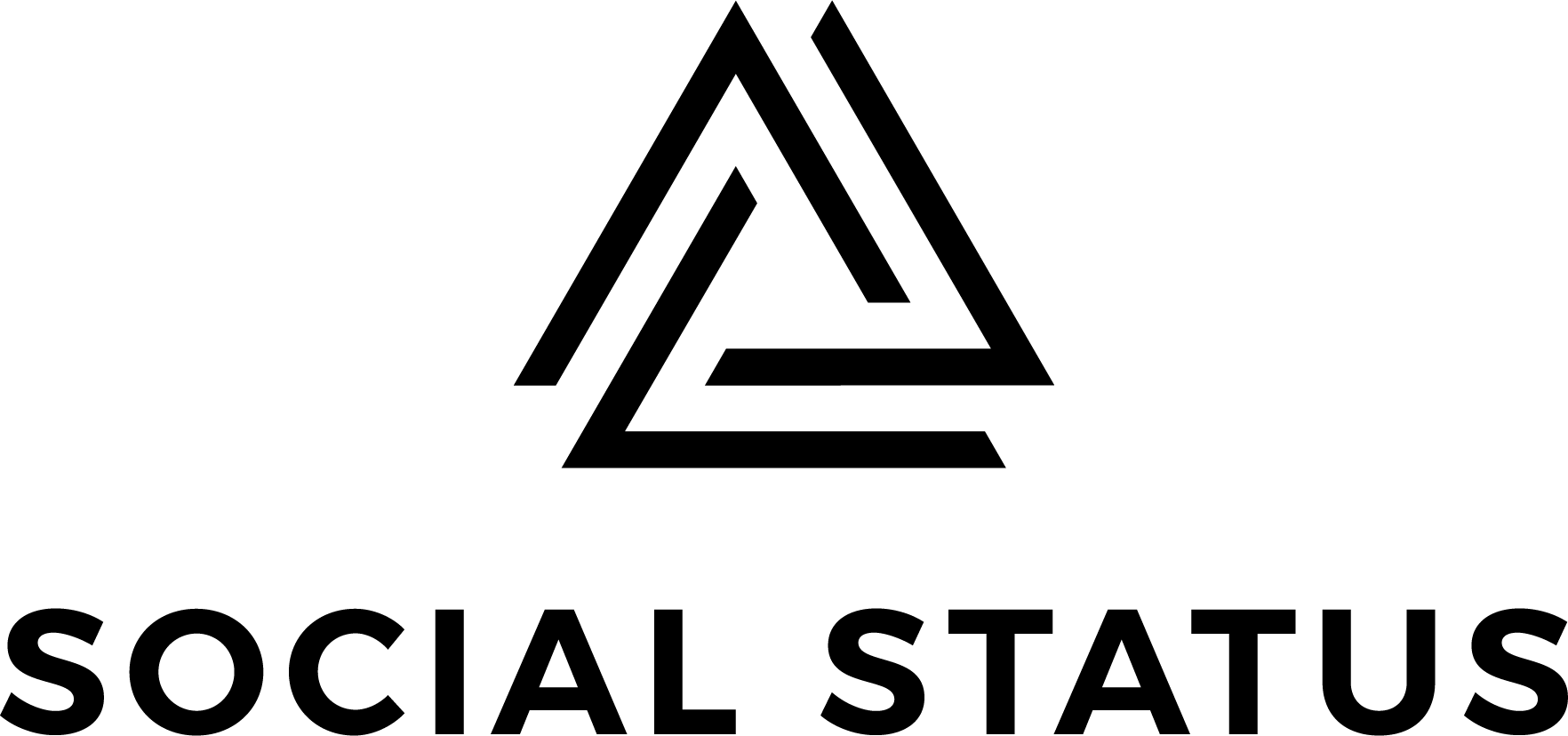 A black geometric logo resembling an interwoven triangle with the words 'SOCIAL STATUS' written below.