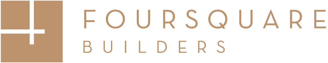 Foursquare Builders logo with a stylized 'F' inside a square and the company name in brown text