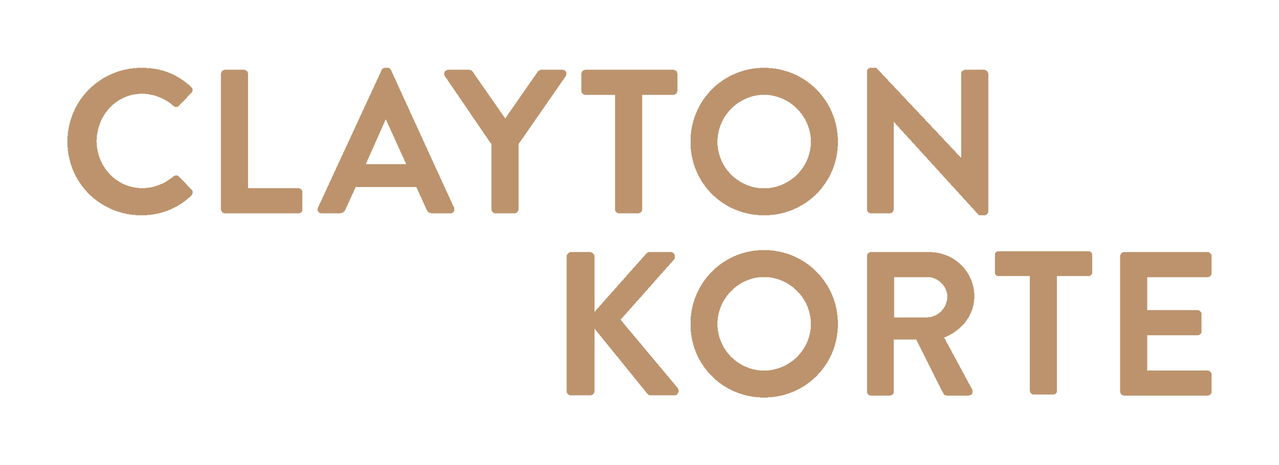 Claytion Korte logo with brown text on a black background