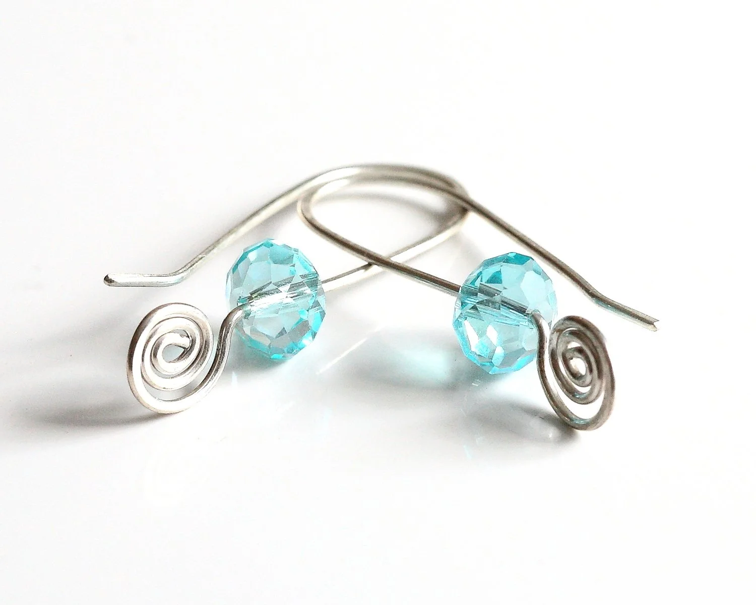 Silver Blue Crystal Threader Earrings