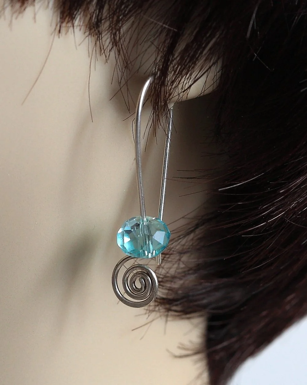 Silver Blue Crystal Threader Earrings