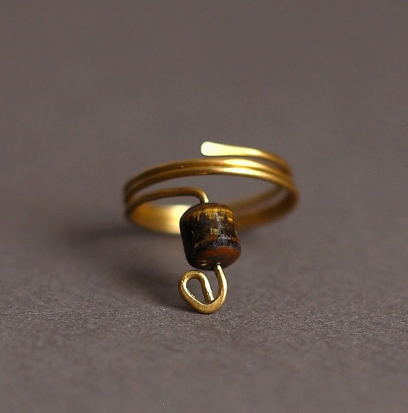 minimalist tiger eye brass ring size 7 1/4