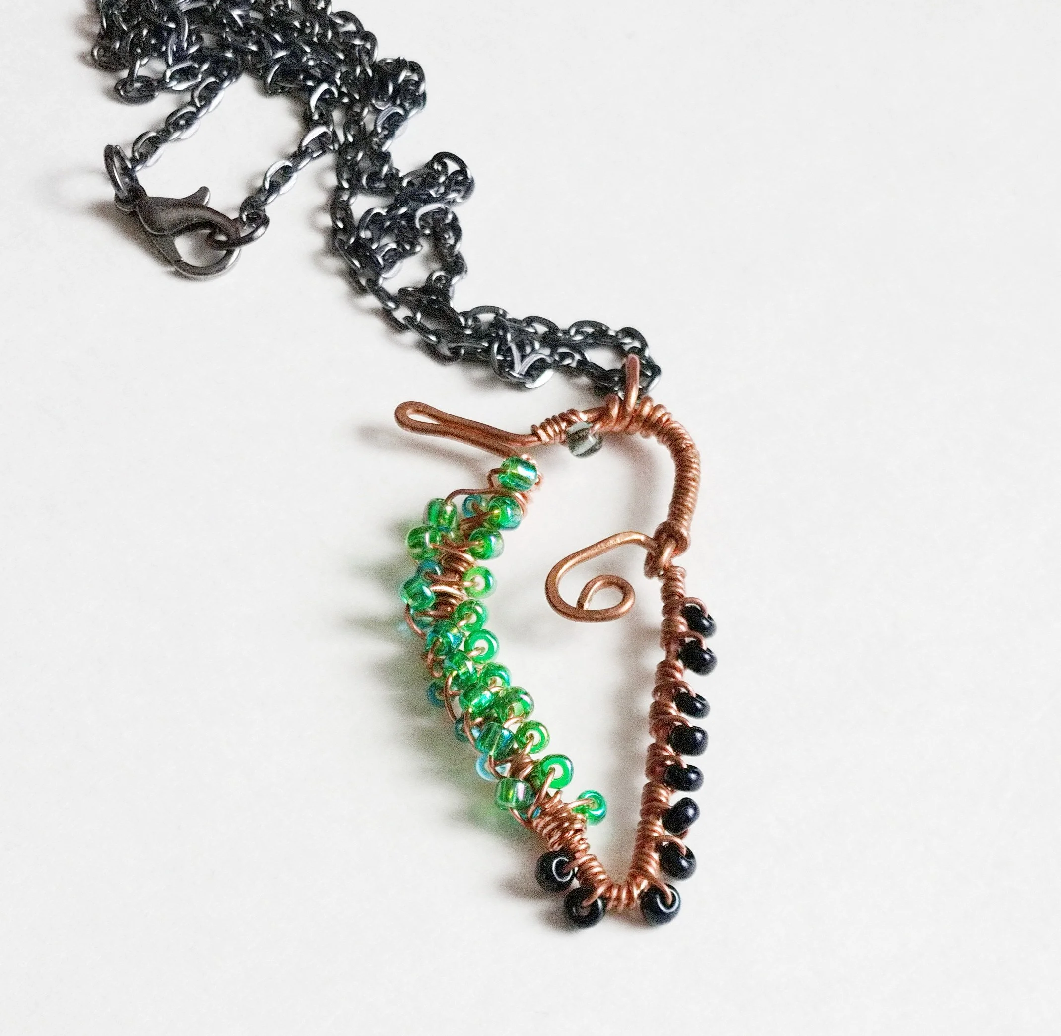 Handmade Beaded Copper Bird Necklace