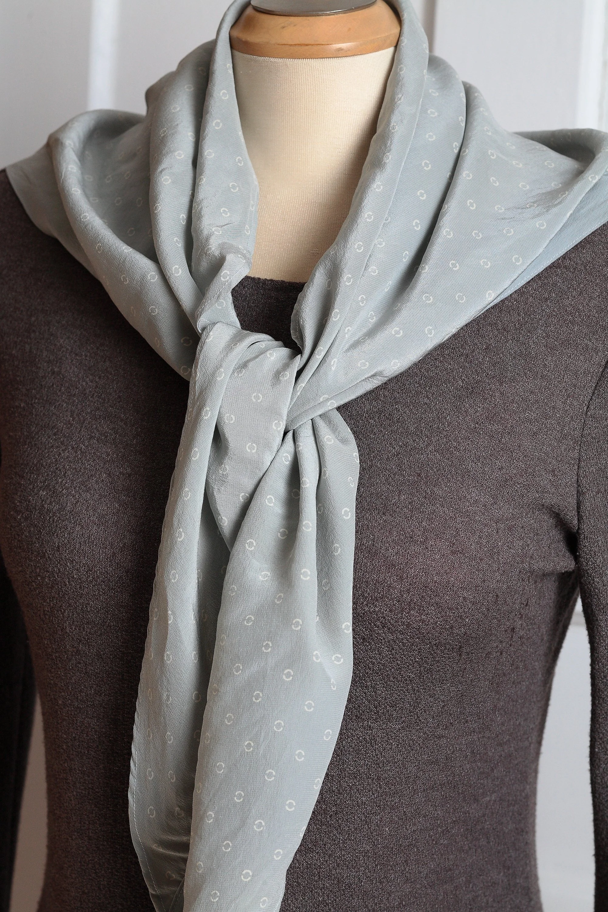 Elegant Vintage 1980's Dusty Blue Oversized Silk Scarf