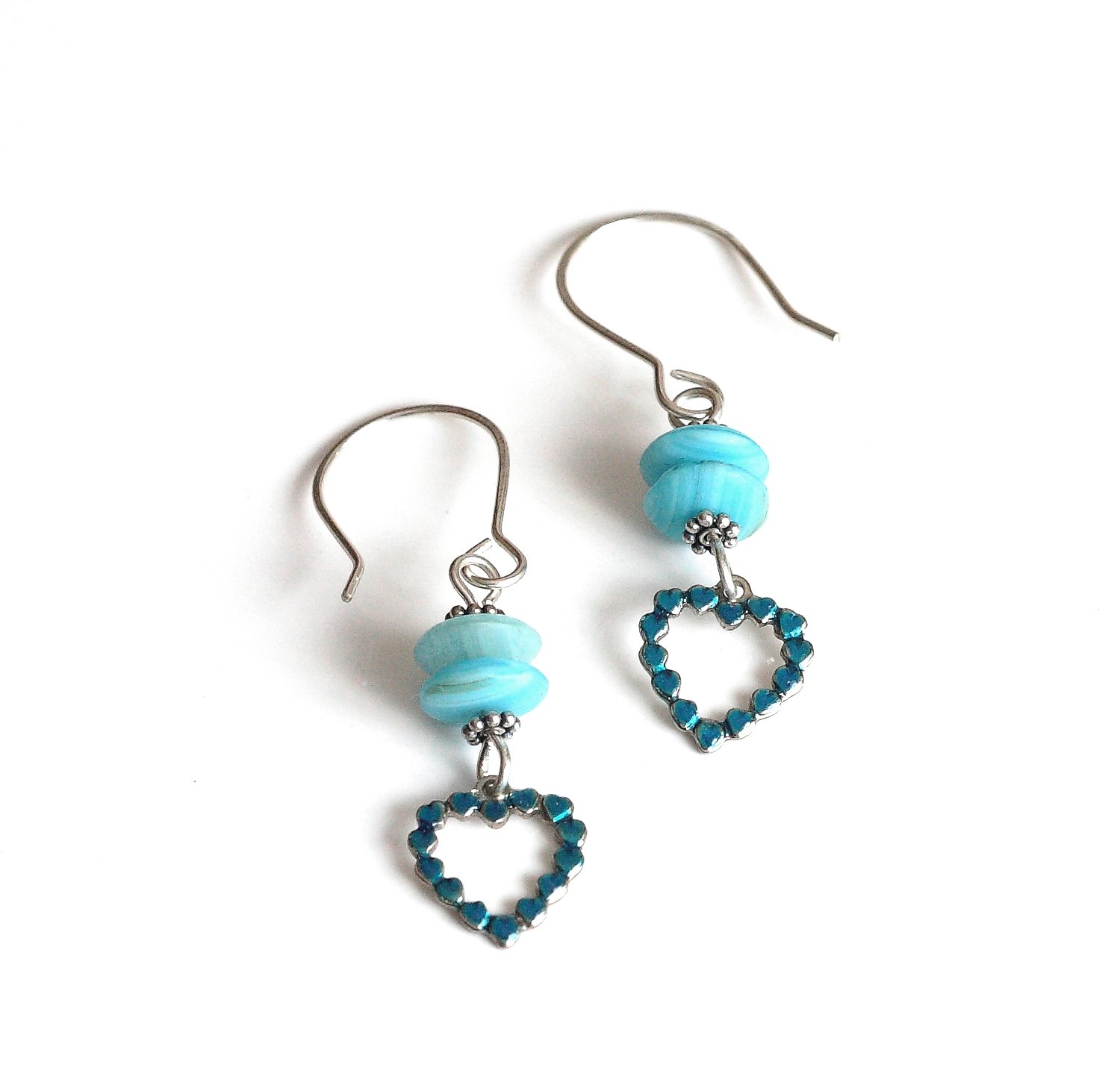 Blue Heart Dangle Earrings