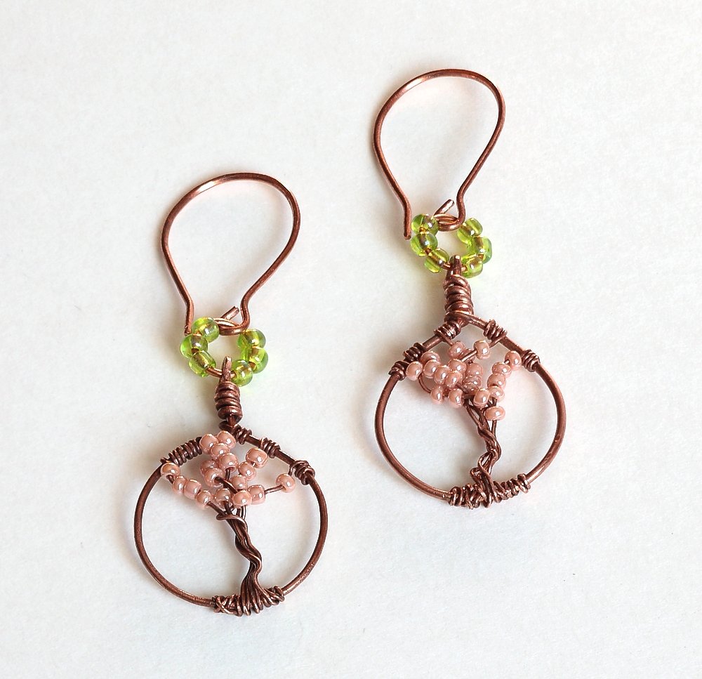 Boho Beaded Copper Tree of Life Earrings