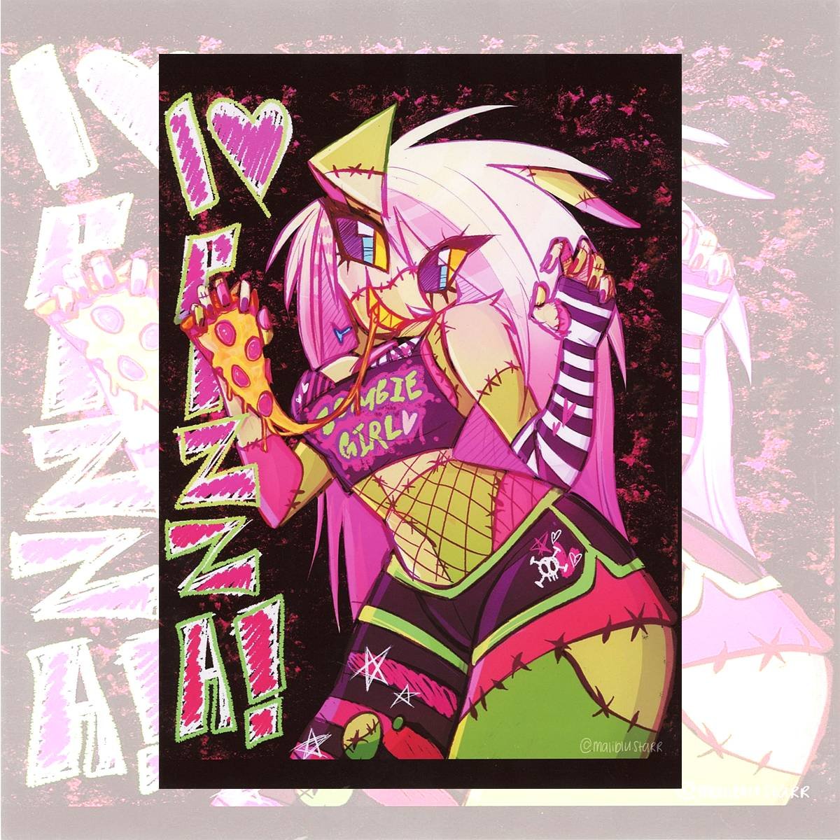 Zombie Girl, I ♥ Pizza Print