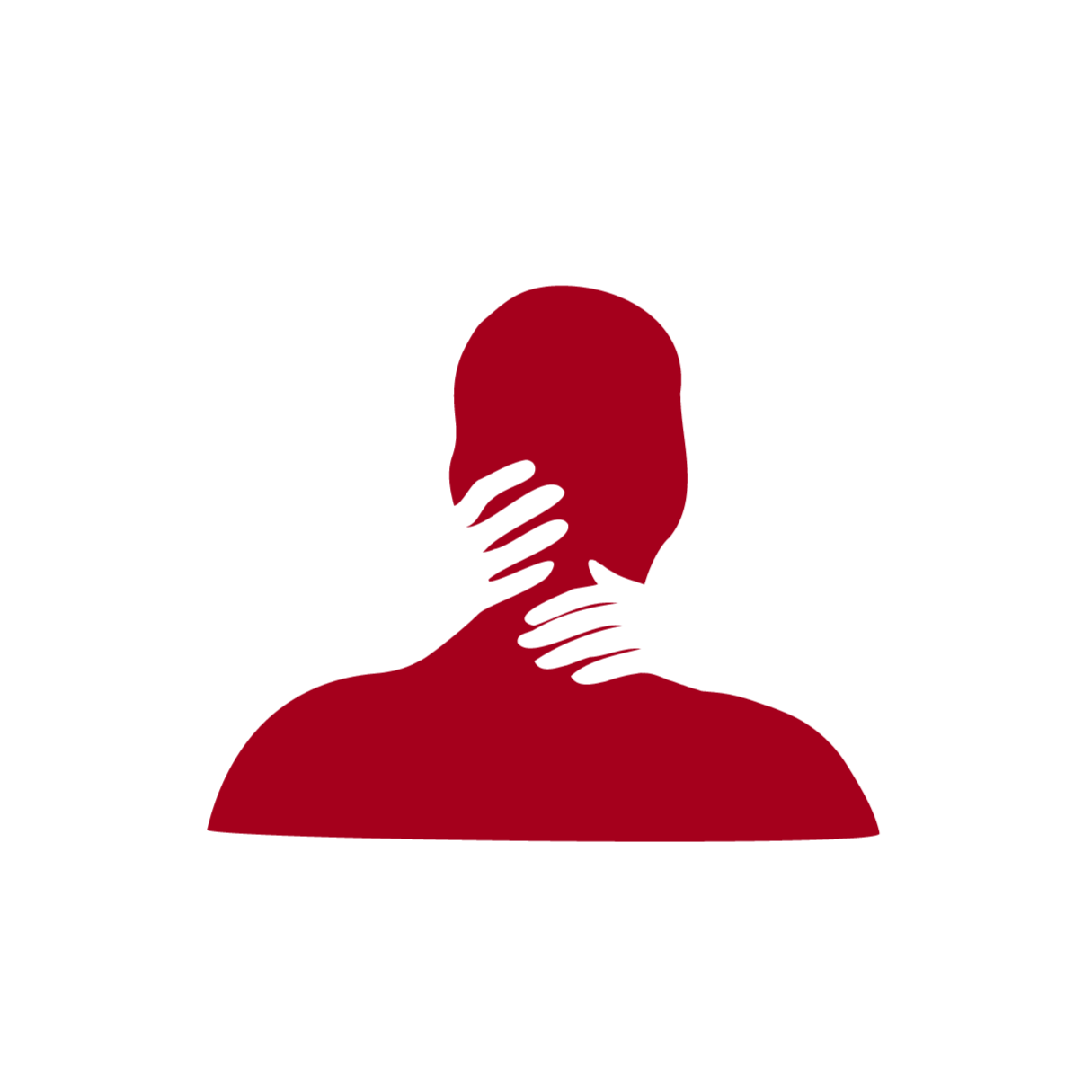 Silhouette eines Menschen, dessen Nacken berührt wird, in rot auf weiß.