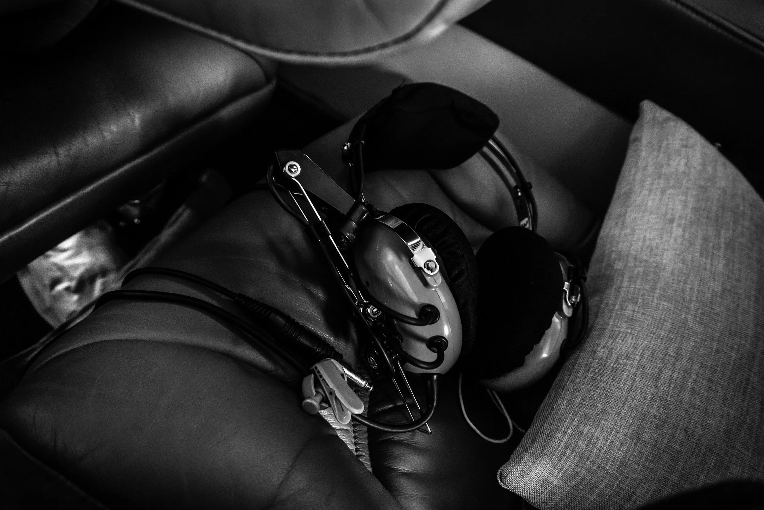 Aviation headset in aircraft, contact CSRA Flight Coach for flight training in Augusta