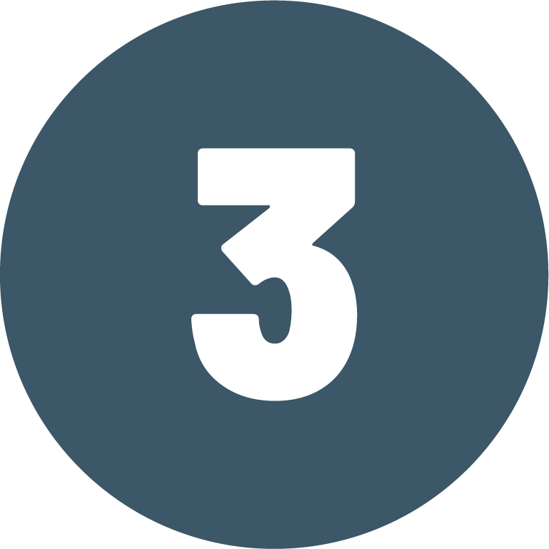 Number 3 inside a dark gray circle.