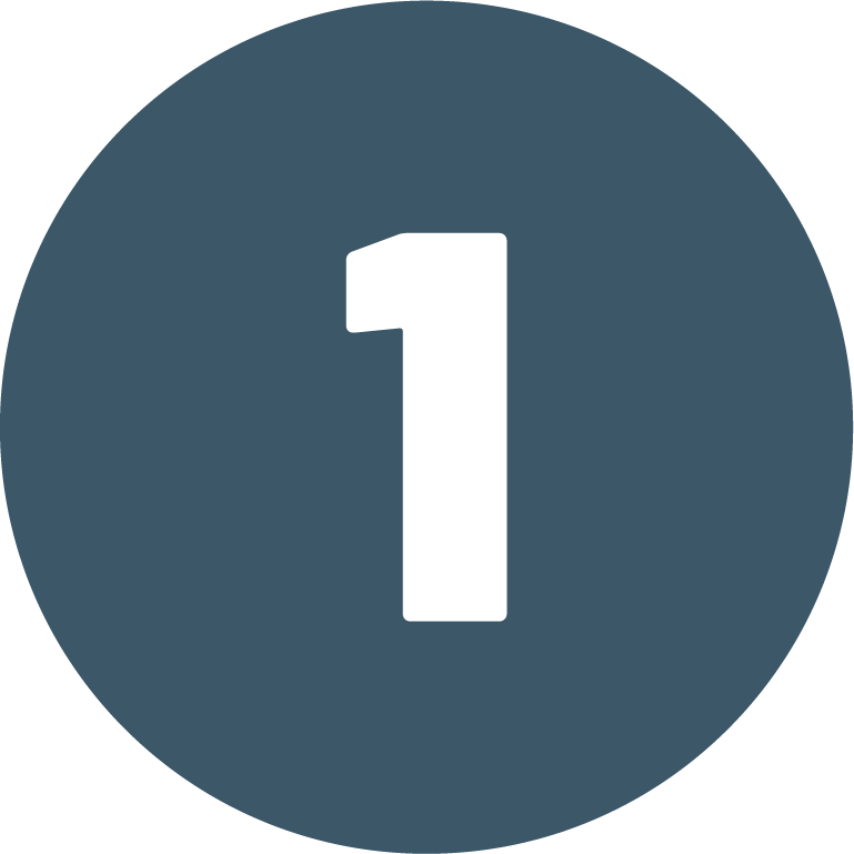 A dark teal circle with a white number one in the center.