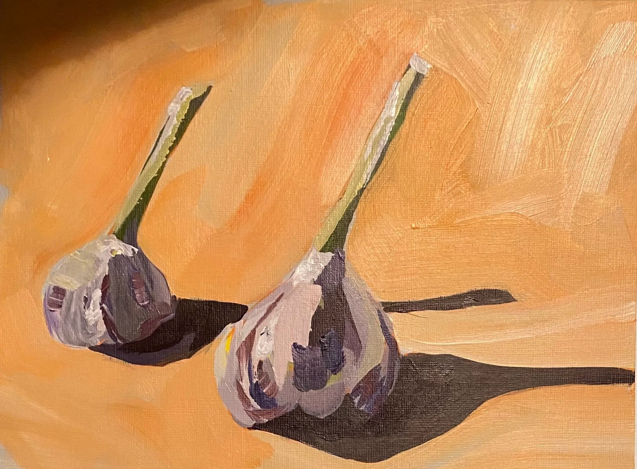 Garlic March, acrylic on paper, 8x10". 2024.