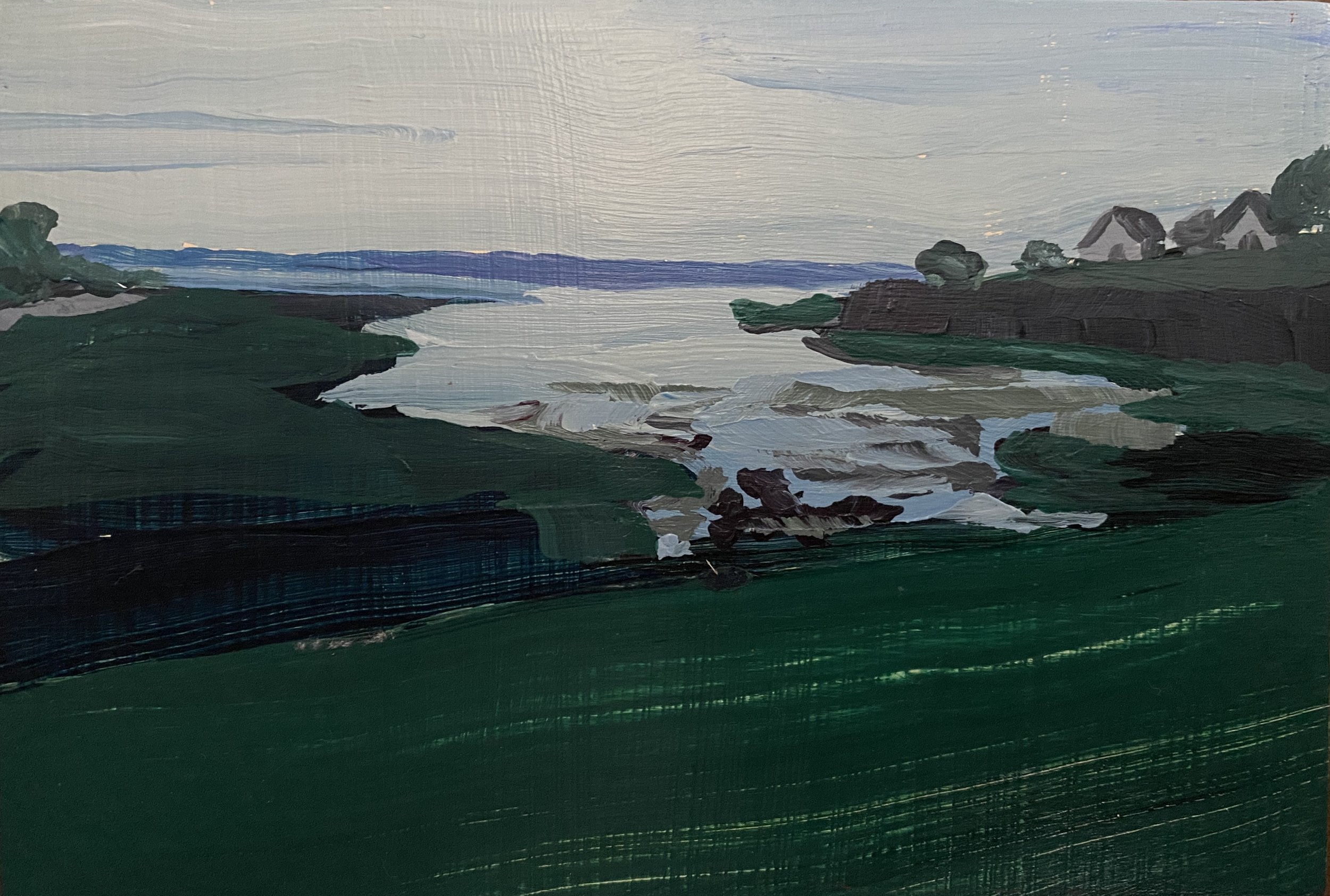 Pier Walk, acrylic on cradled wood, 4x6". 2026.