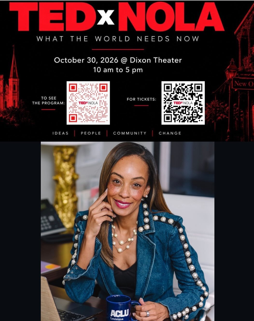 Our Executive Director @aodoms will be one of the featured voices at @tedxnola this month! Come join us on October 30z #tedx #tedxtalks #nola #louisiana