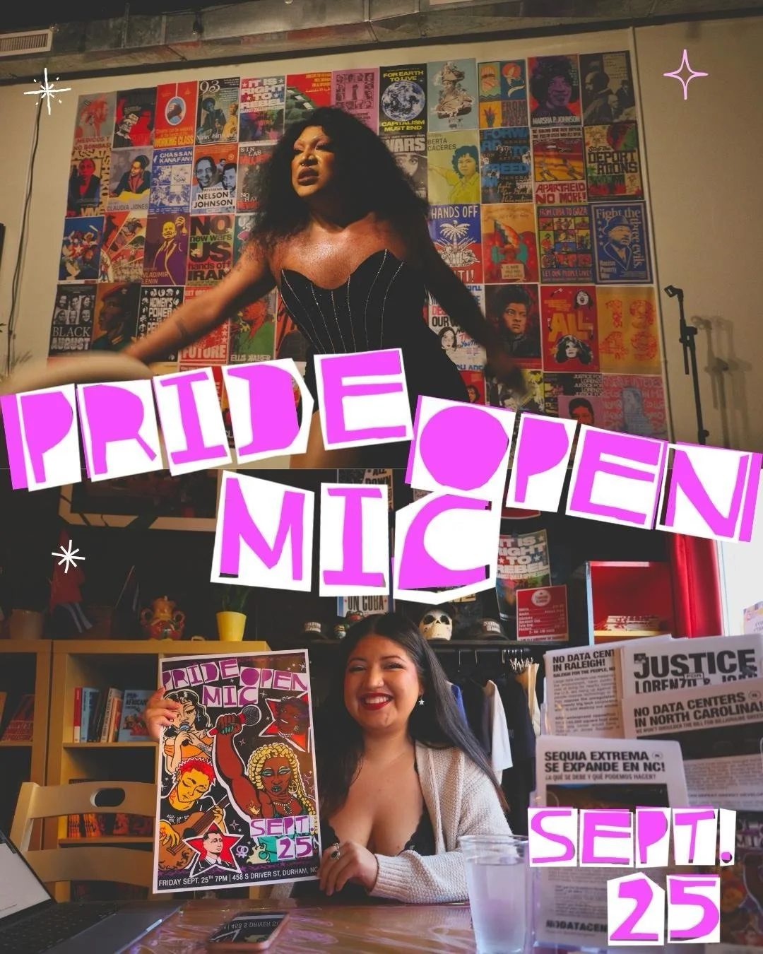 Nuestro Open Mic Pride edition! 🎙️🏳️&zwj;🌈🏳️&zwj;⚧️✨

Thank you all to came out to celebrate our Nuestro Open mic featuring our incredible guest performer @onyx_qween ! Every month, Nuestro Barrio hosts an open mic for and by the people of Durham