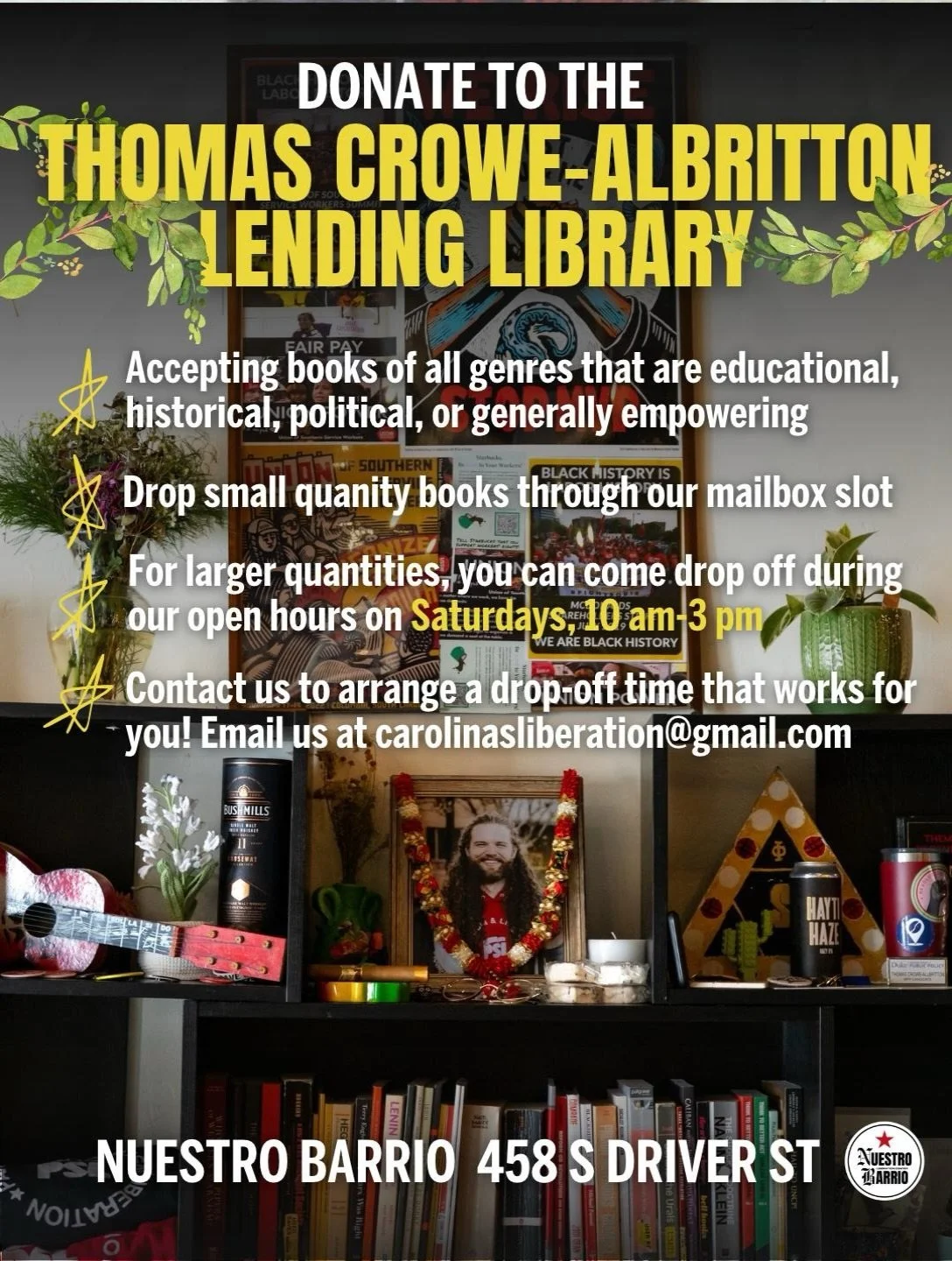 Help us build the Thomas Crowe-Albritton Lending Library! 📚🪽

Honoring the legacy of study and revolutionary education from our dearly departed comrade, the Thomas Crowe-Albritton Lending Library provides radical books at the Nuestro Barrio Liberat