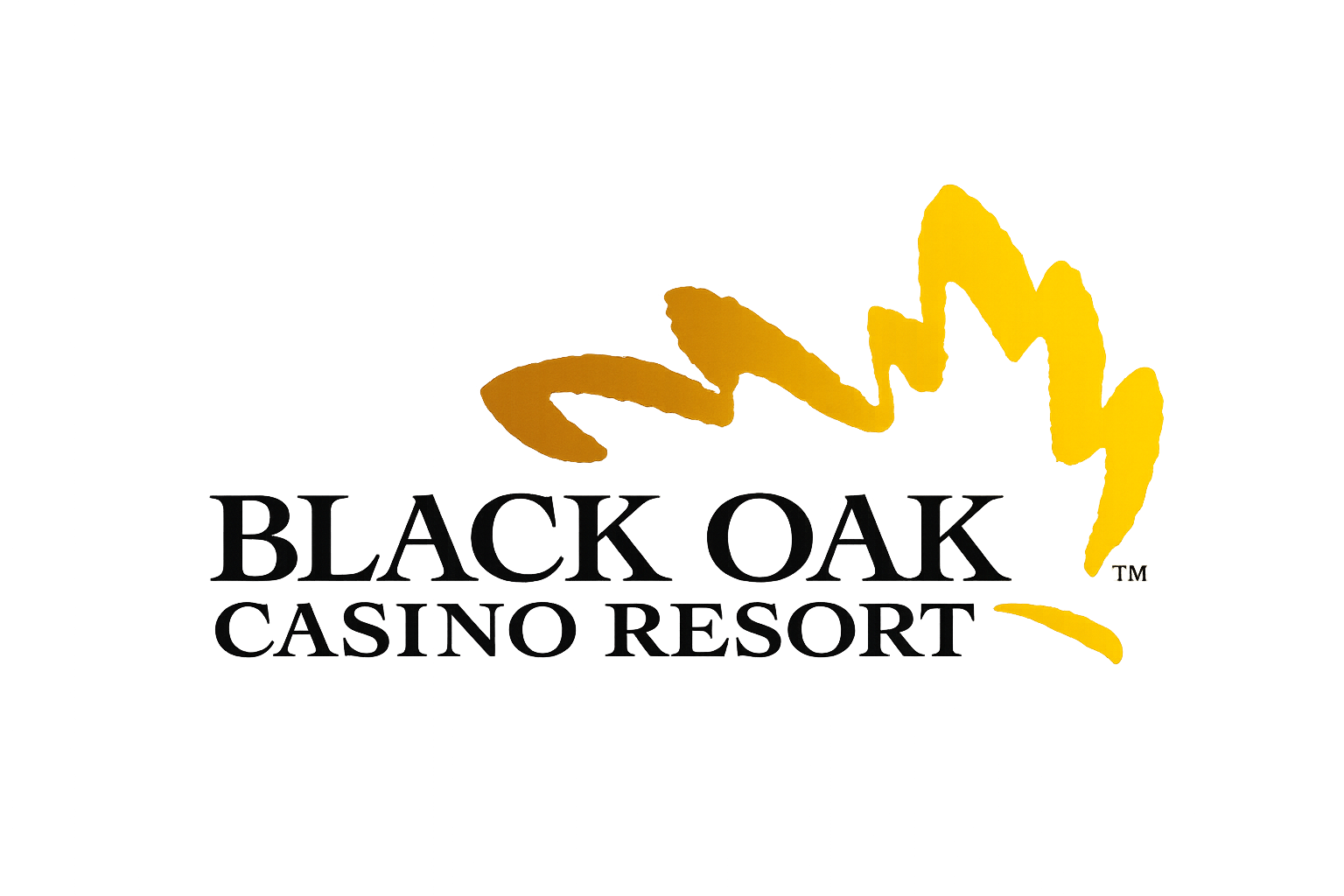Black Oak Casino Resort logo with a stylized orange oak leaf and black text.