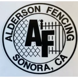 Logo of Alderson Fencing with text 'A F' and fencing graphic, surrounded by a circle that reads 'Alderson Fencing, Sonora, CA'.