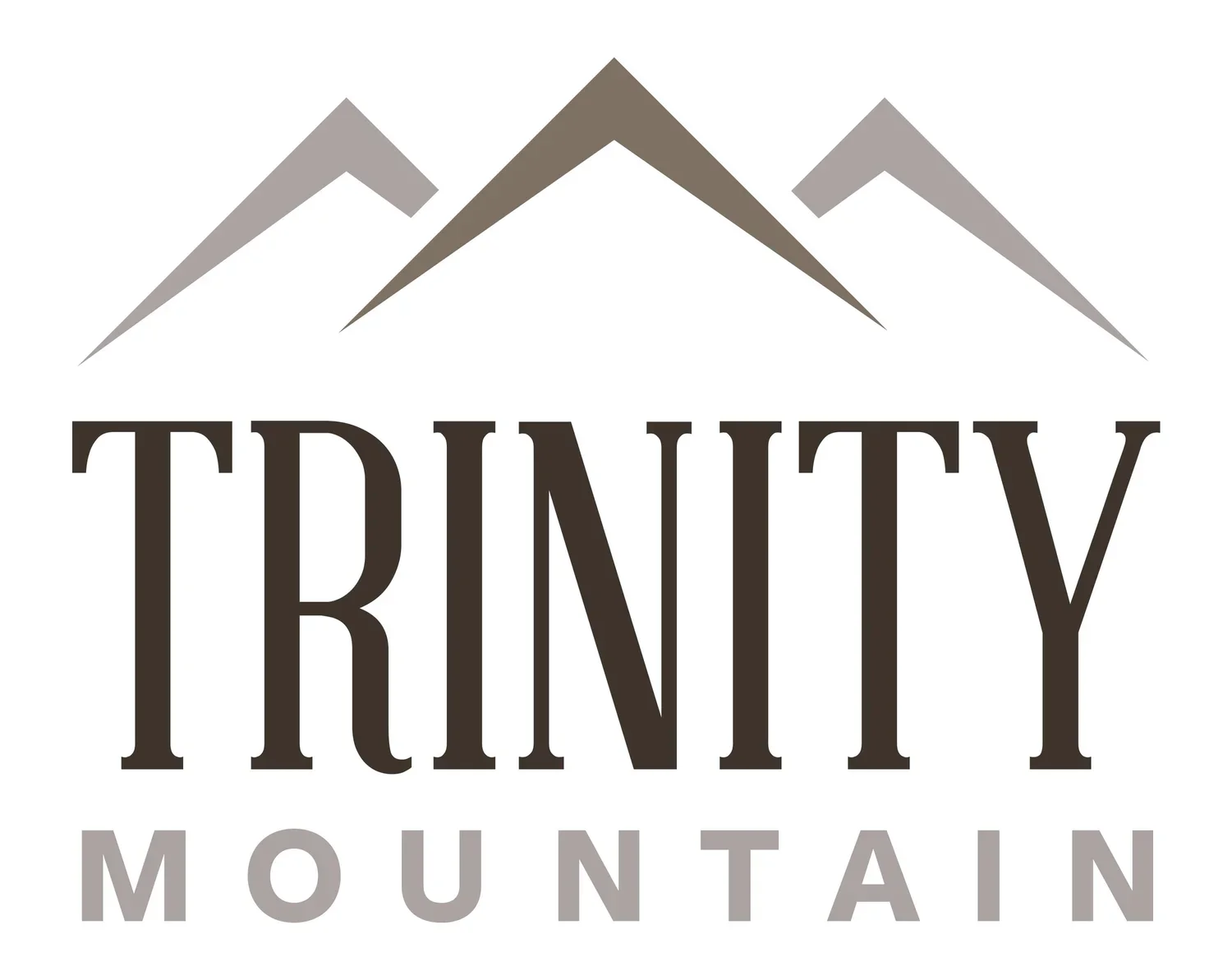 Logo for Trinity Mountain featuring stylized mountain peaks above the words 'TRINITY MOUNTAIN'.