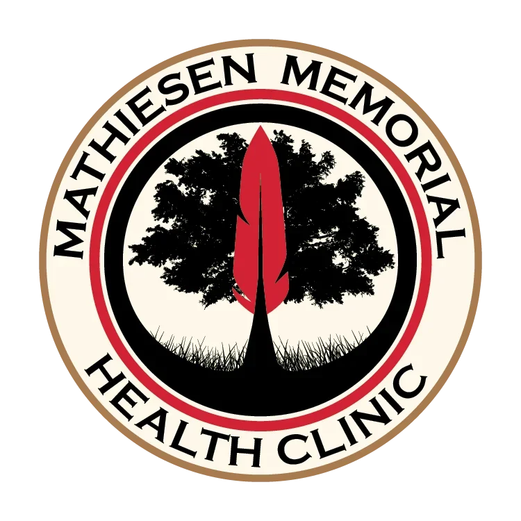 Logo for Mathiesen Memorial Health Clinic featuring a tree with a red flame in the center.