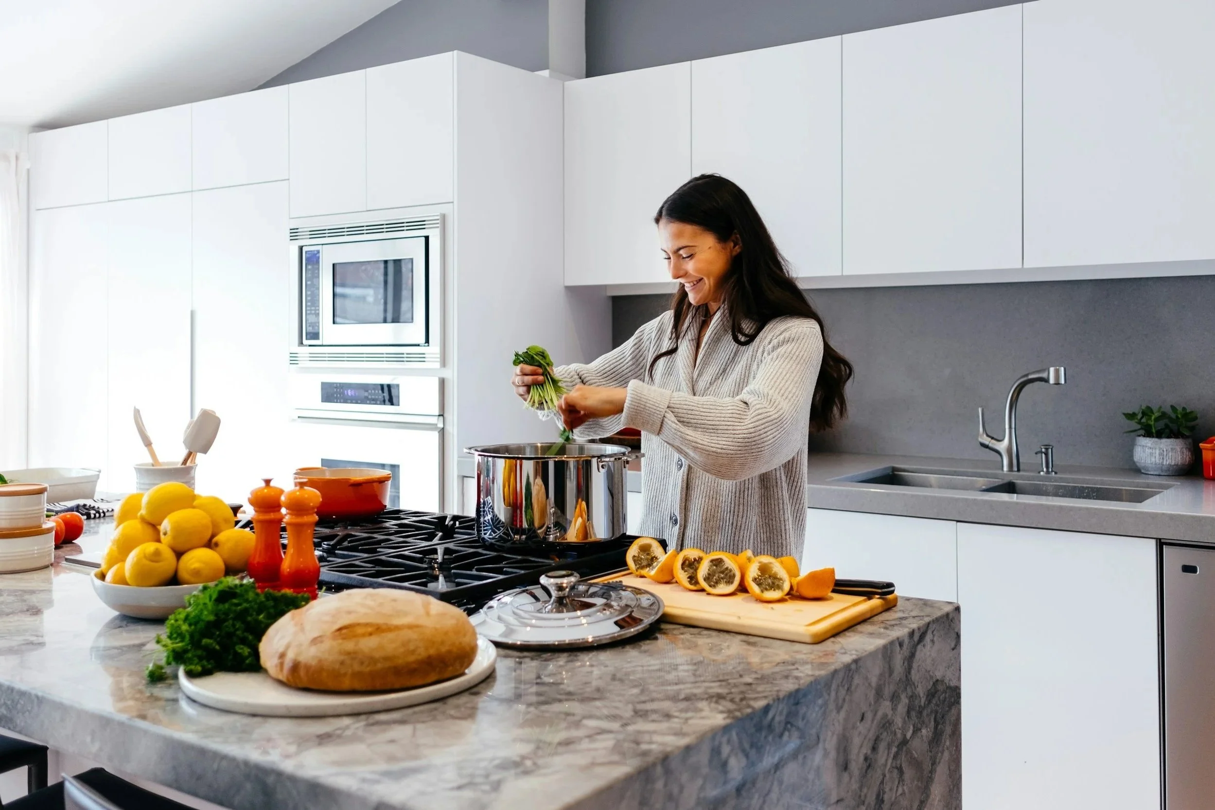 healthy woman cooking