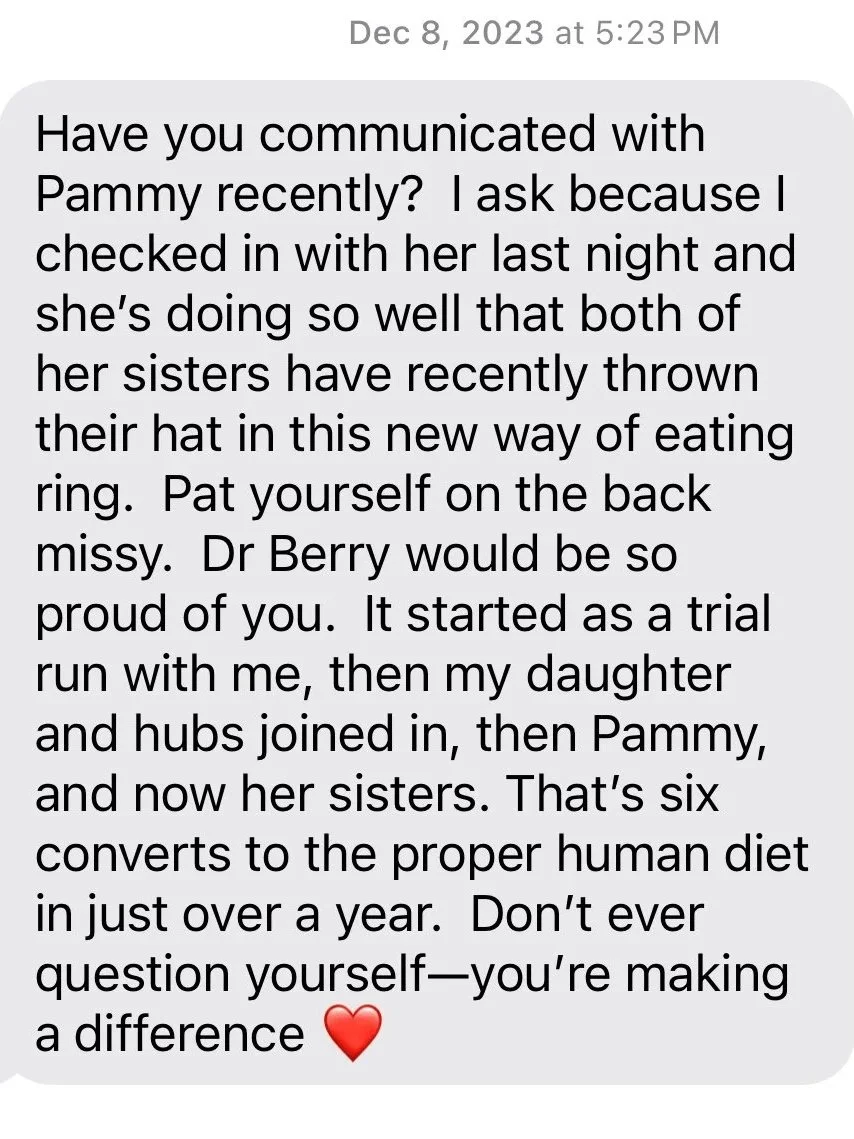 A text message conversation with a message expressing pride in someone's recent progress with their family, mentioning a tradition involving wearing hats, and encouraging them to keep up the good work, ending with a heart emoji.