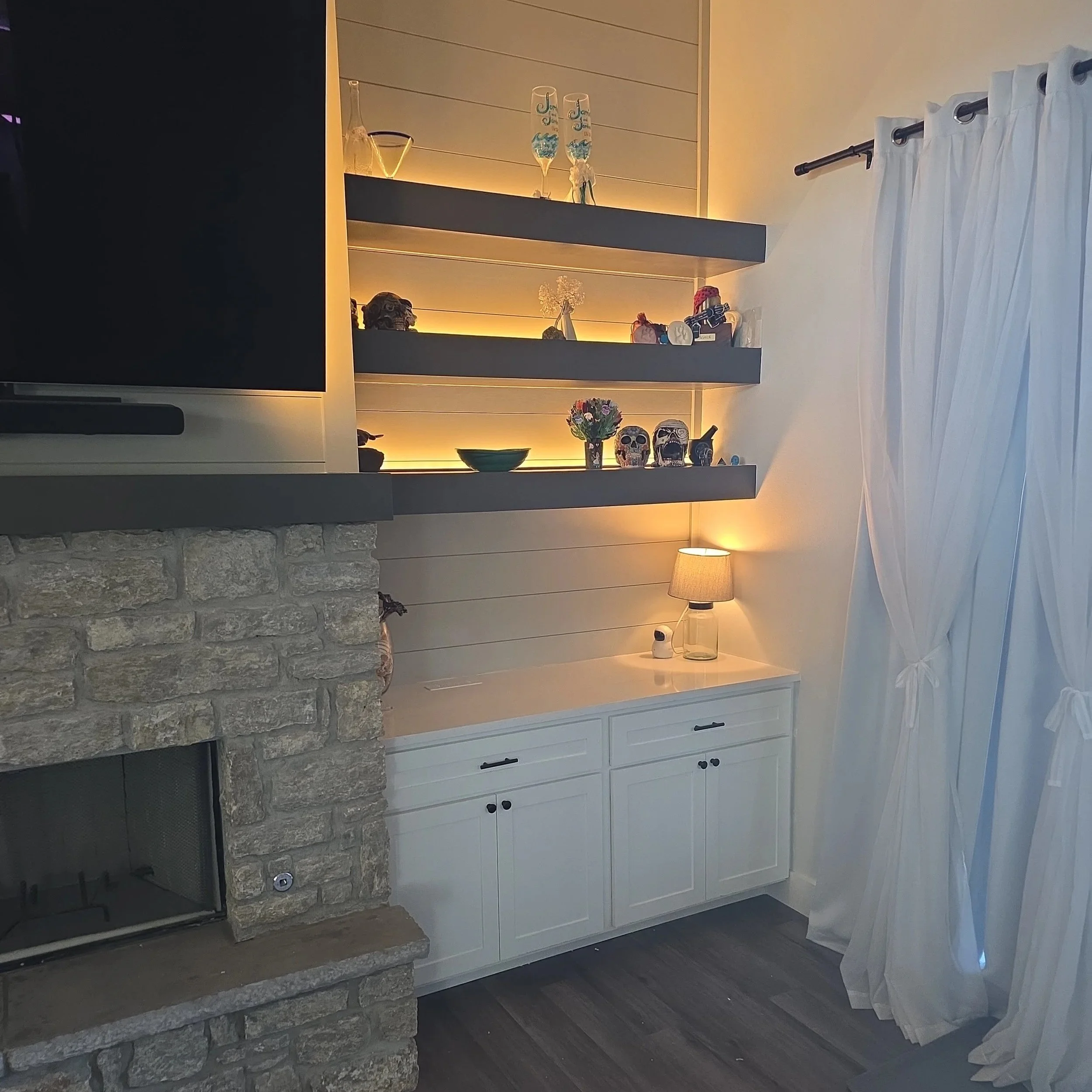 Living Room Shaker Cabinets and Shelving (with lighting)