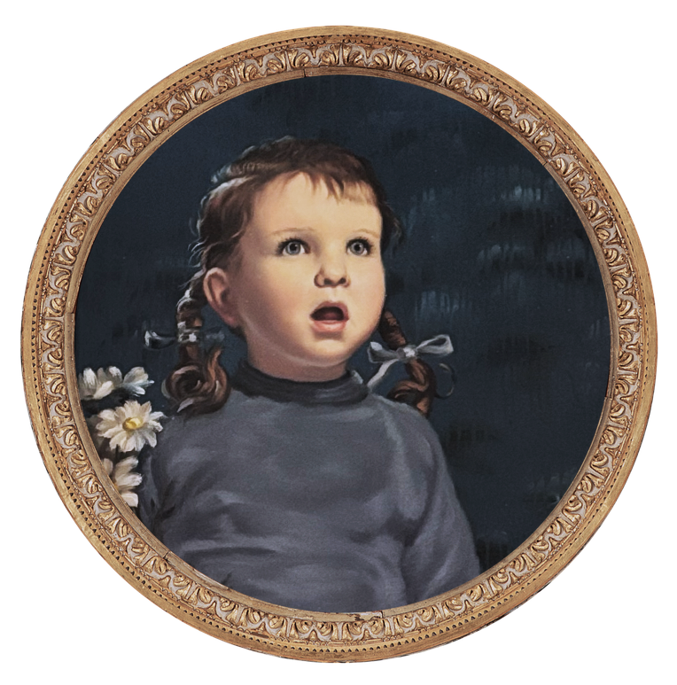 painting of a young girl in blue looking at something in the distance