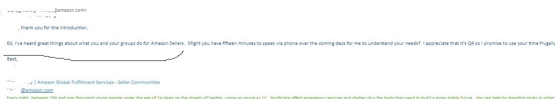 Email from an Amazon Global Fulfillment Services manager to Ed Rosenberg