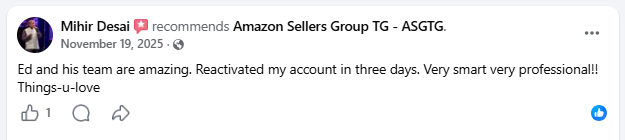 Amazon seller recommendation for ASGTG dated November 19, 2025