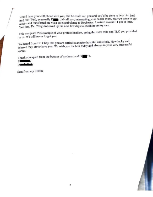 Email from a former Mayo Clinic patient, page two.
