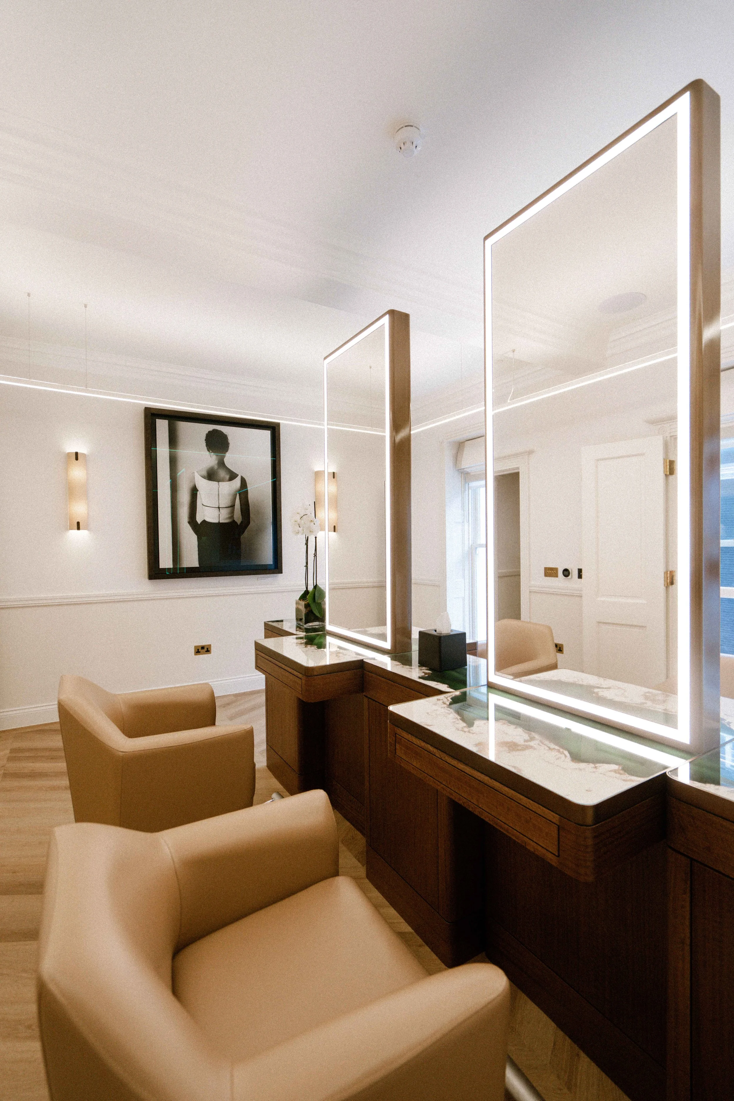 Hair styling sections with beautiful natural light at The Six, Mayfair, London