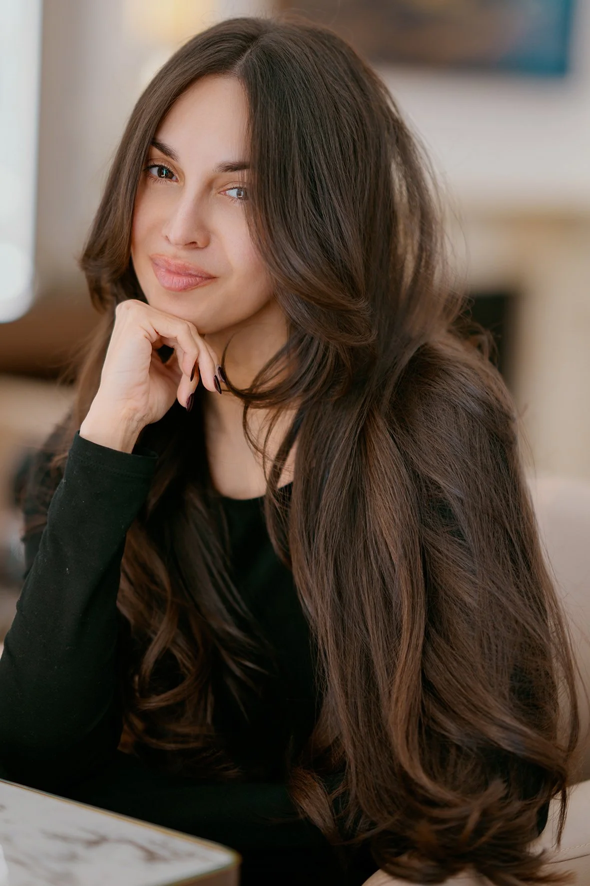 rich expensive brunette hair colour by Kash Bishop.