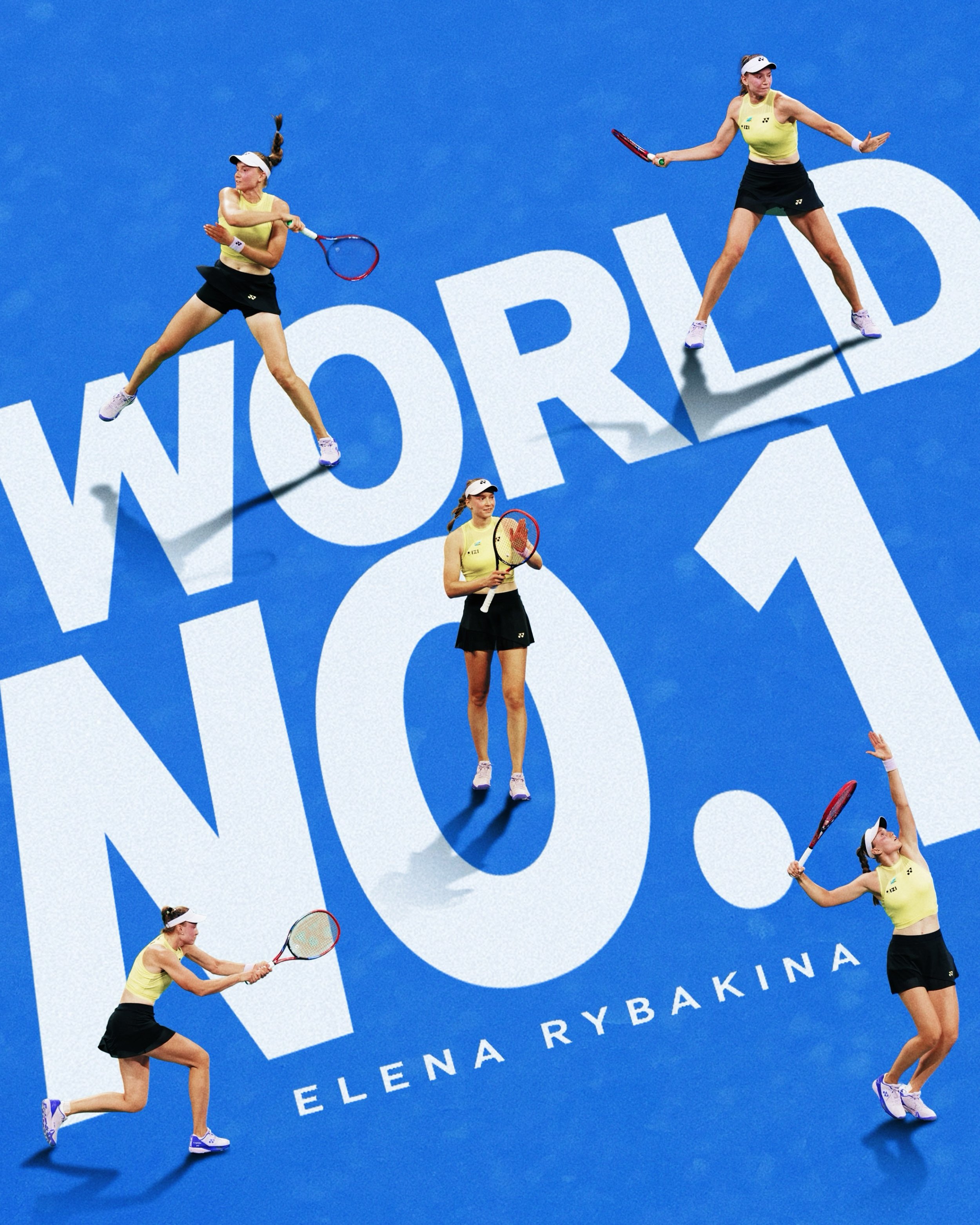 Four female tennis players in yellow tops and black skirts playing on a blue tennis court with the words "WTA Shenzhen** visible in the background.