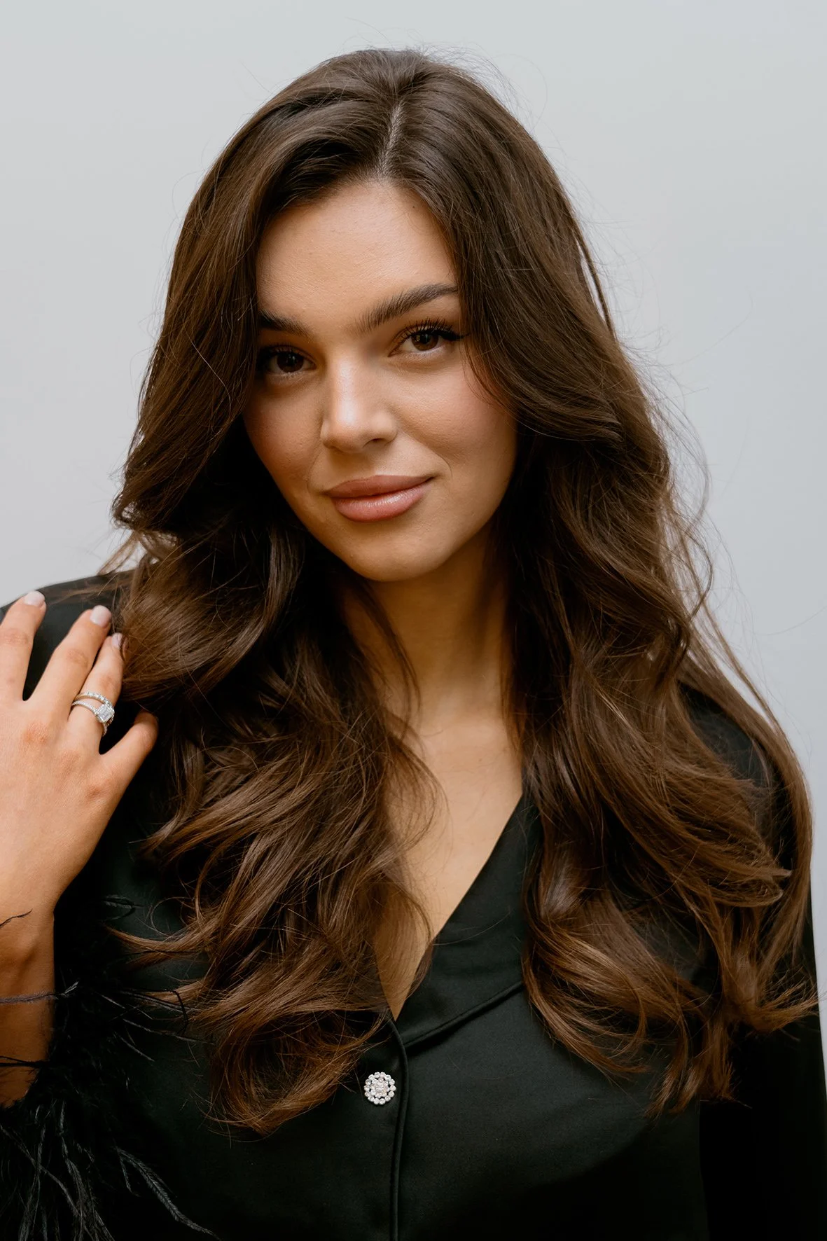 long bouncy soft waves blow dry with rich brown colour gloss by Milena Kochs.
